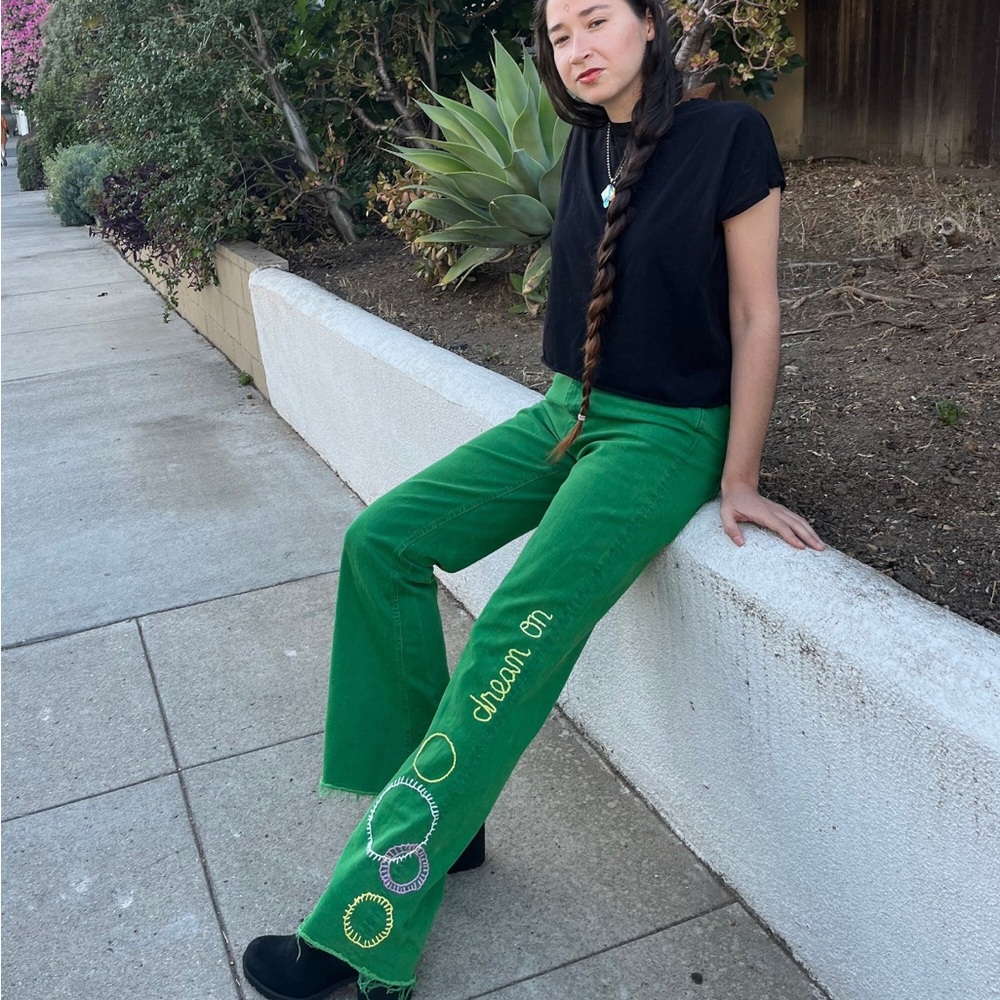 CUSTOM EMBROIDERED FLARE ZARA JEANS